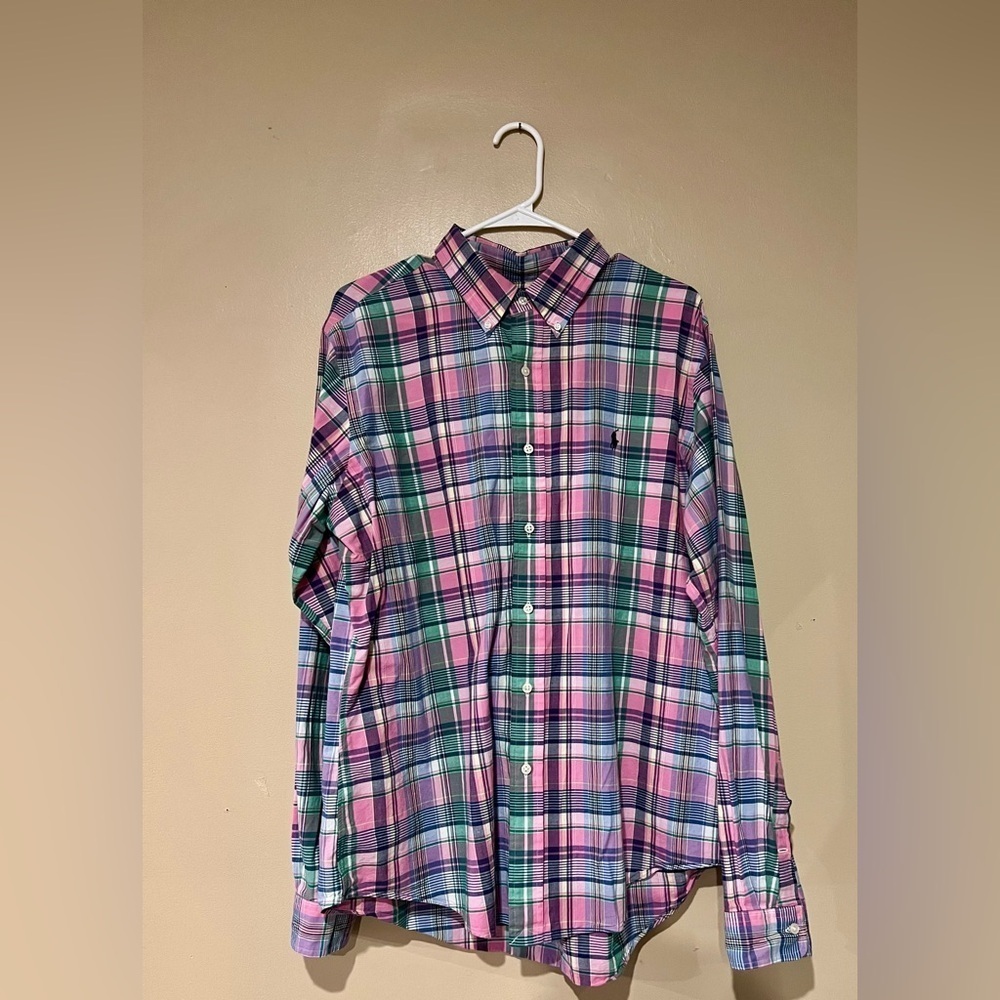 Ralph Lauren Men's Long Sleeve Button Down Pink Plaid Size Xl Embroidered